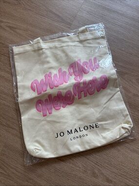 Jo Malone Cream Canvas Tote with Pink "Wish You Were Here" Script